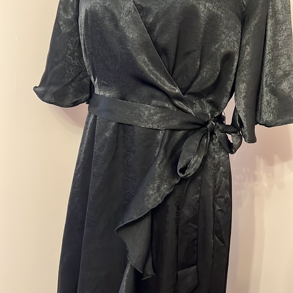 Lulu’s Wrapped Up In Love Black Satin Faux-Wrap Midi Dress - Picture 3 of 4